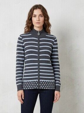 Laura Petites Blue And Grey  Cardigan Sweater Wirh Rhinestone Toggle Med